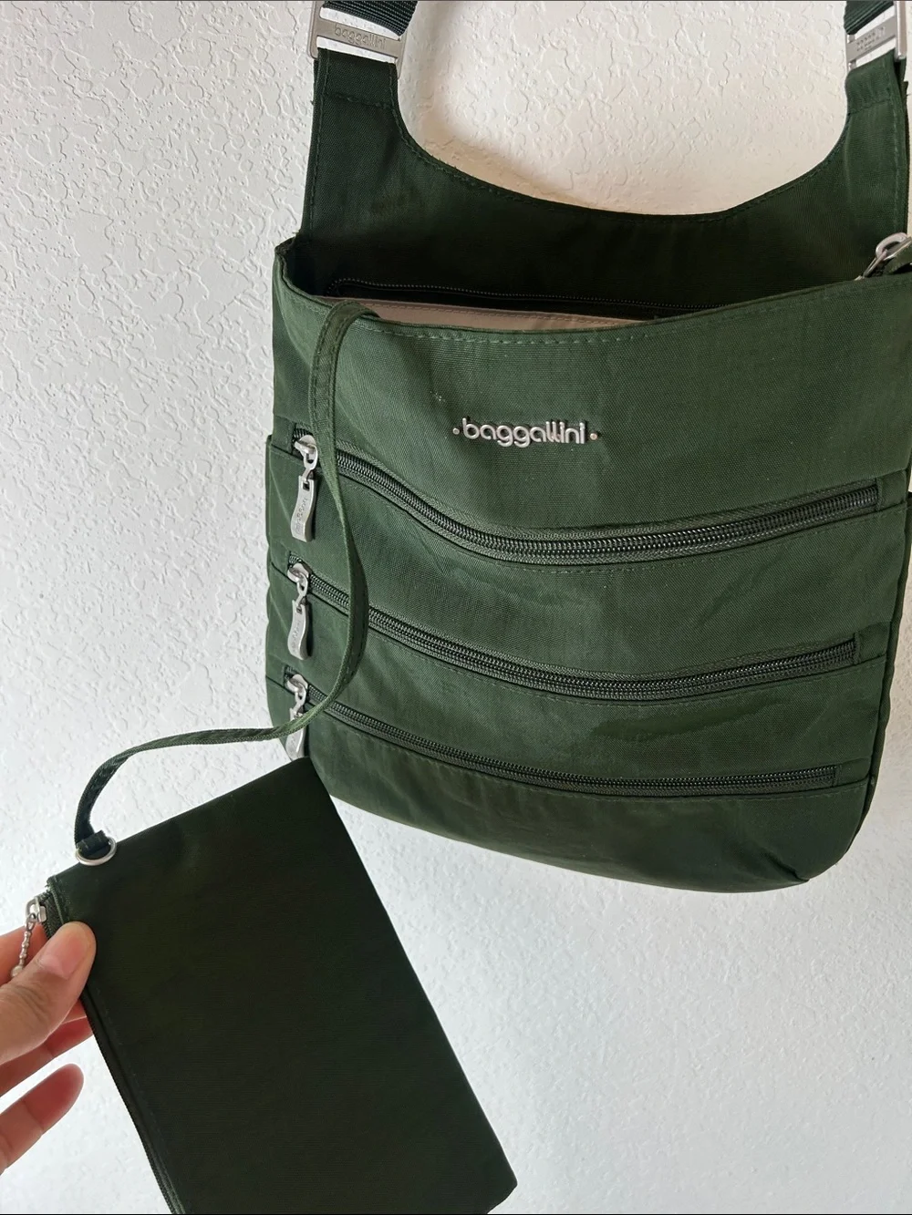 Baggallini  Big zipper Dark Green Crossbody Bag with Strap
